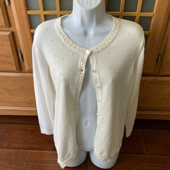 BFA Classics Vintage Ivory Cardigan With Pearl Detail  Petite Large - Picture 2 of 15